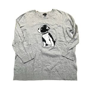 Apt 9 Womens L Gray Bulldog Knit Sweater Stud Collar Long‎ Sleeve Dog Lover